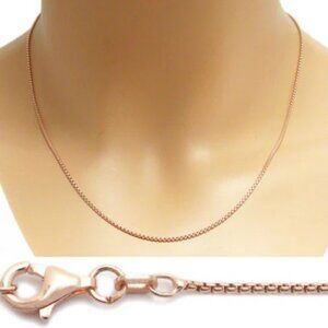 ROSE GOLD OVER STERLING SILVER ROUND BOX CHAIN NECKLACE IN 1MM (GAUGE 100)